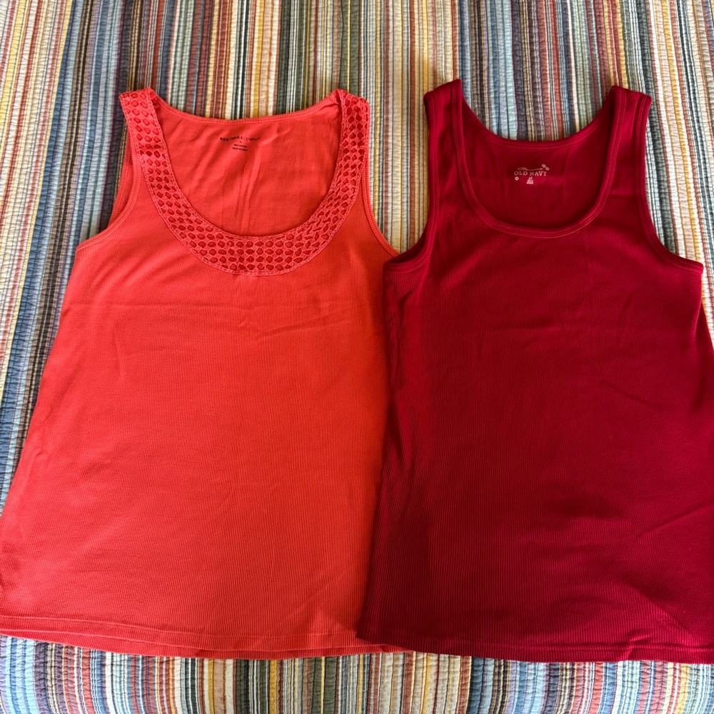 Set of 2 XL Ribbed Tank Tops, Red Old Navy, Coral boho crochet New York & CO